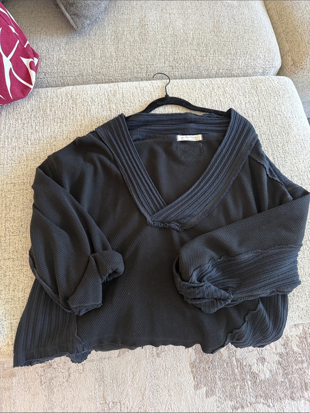We The Free Relaxed V-Neck Textured Sweater — Black